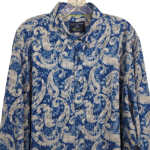 Society of Threads Mens Slim Fit Blue White Paisley Button-Down Shirt Size XL - Picture 4 of 16